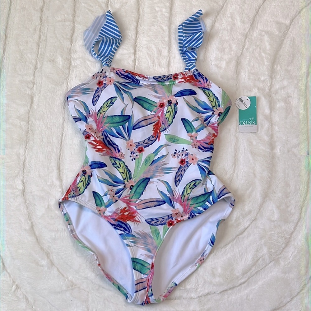 Outdoor Oasis One Piece Swimsuit Women's Sz Small White Tropical NWT - Picture 4 of 10